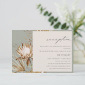 Chic Boho Protea Dry Palm Floral Wedding Reception Informatiekaartje (Staand voorkant)