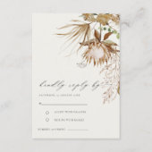 Chic Boho Protea Dry Palm Floral Wedding RSVP Informatiekaartje (Voorkant)