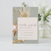Chic Boho Protea Dry Palm Floral Wedding RSVP Informatiekaartje (Staand voorkant)