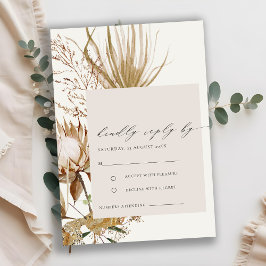 Chic Boho Protea Dry Palm Floral Wedding RSVP Informatiekaartje