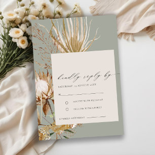 Chic Boho Protea Dry Palm Floral Wedding RSVP Informatiekaartje
