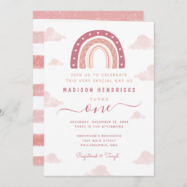 Chic Boho Rainbow en Clouds Pastel Pink Birthday Kaart
