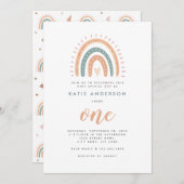 Chic Boho Rainbow Pastel First Birthday Kaart (Voorkant / Achterkant)