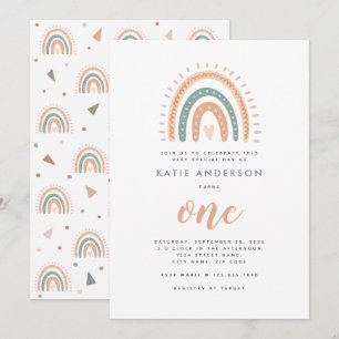 Chic Boho Rainbow Pastel First Birthday Kaart