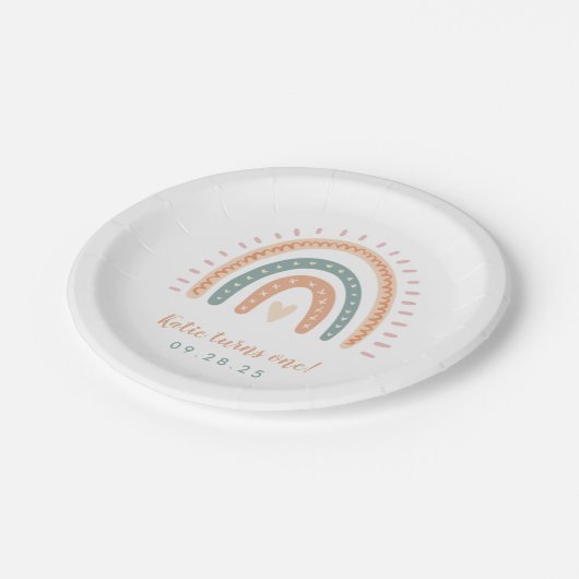 Chic Boho Rainbow Pastel First Birthday Papieren Bordje (Gekanteld)