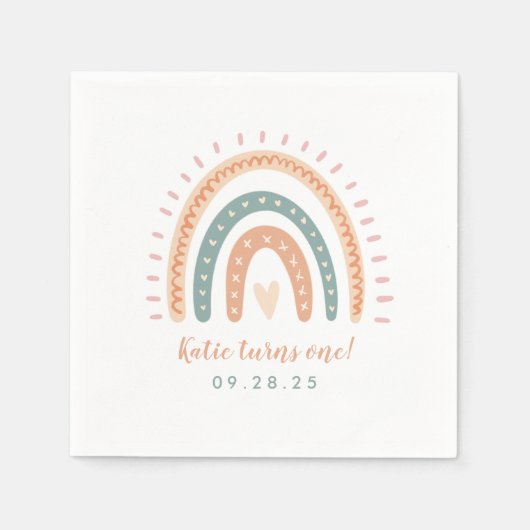 Chic Boho Rainbow Pastel First Birthday Servet (Voorkant)