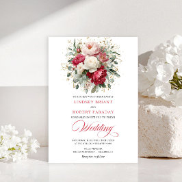 Chic Boho Red Blush Greenery Wedding Invitation Kaart