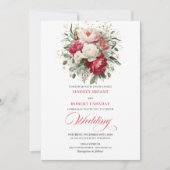 Chic Boho Red Blush Greenery Wedding Invitation Kaart (Voorkant)