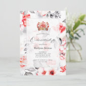 Chic Boho Rode Bloemige Quinceañera Kaart (Staand voorkant)