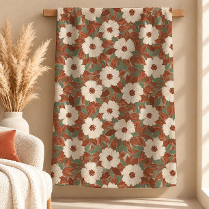 Chic Boho Roest Donkergroen Bloemen Dekbed Sherpa Deken