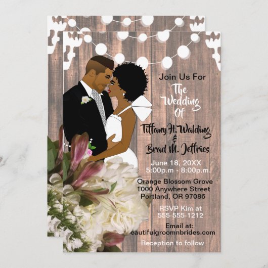 Chic Boho Rustic Lichten Bride en Groom Wedding Kaart (Voorkant / Achterkant)