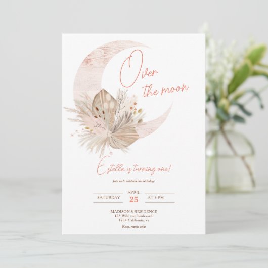 Chic boho rustic pampas floral moon 1e verjaardag kaart (Staand voorkant)