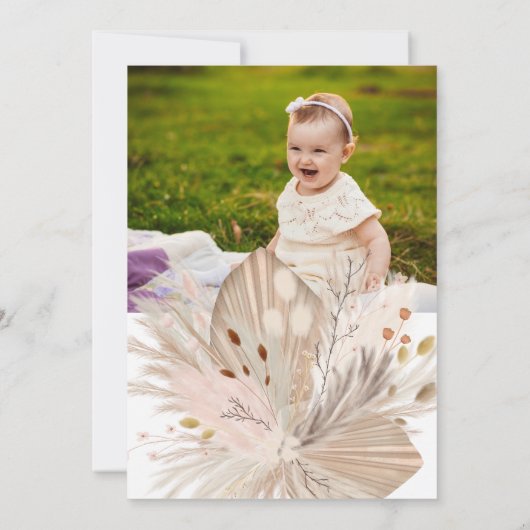 Chic boho rustic pampas floral moon 1e verjaardag kaart (Achterkant)