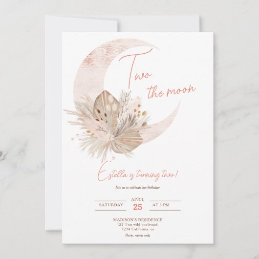 Chic boho rustic pampas floral moon 2e verjaardag kaart (Voorkant)