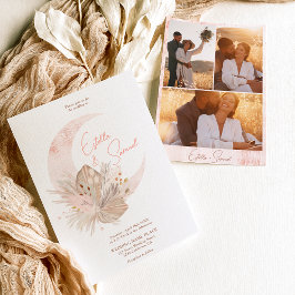 Chic boho rustic pampas floral moon foto bruiloft kaart