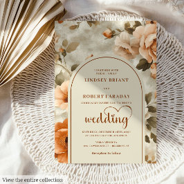 Chic Boho Rusty Ivory Sage Floral Wedding Invites Kaart