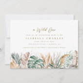 Chic Boho Safari Pampas Monstera Gold Baby shower Kaart (Voorkant)