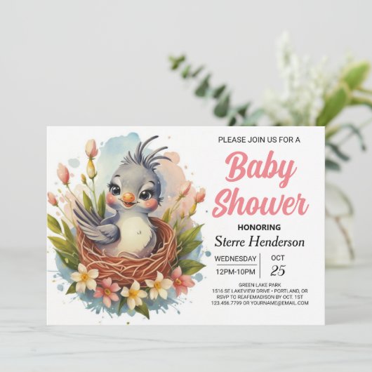 Chic Boho Schattige Bird Baby shower Kaart (Staand voorkant)