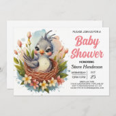 Chic Boho Schattige Bird Baby shower Kaart (Voorkant / Achterkant)