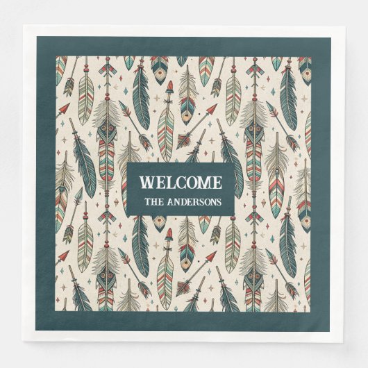 Chic Boho Servetten Veren & Pijlen Aangepaste naam (Voorkant)