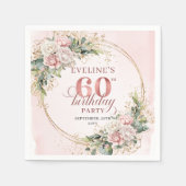 Chic Boho Stof Roze Bloem 60e Verjaardag Servetten (Voorkant)