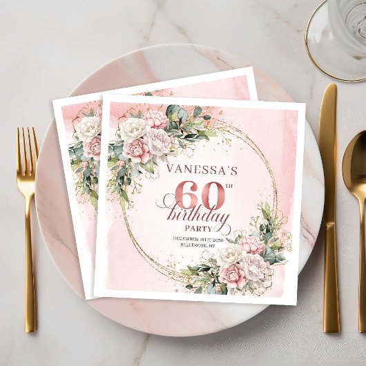 Chic Boho Stof Roze Bloem 60e Verjaardag Servetten