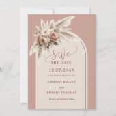 Chic Boho Stof Roze Bloem Boog Bewaar de Datum Kaart (Voorkant)