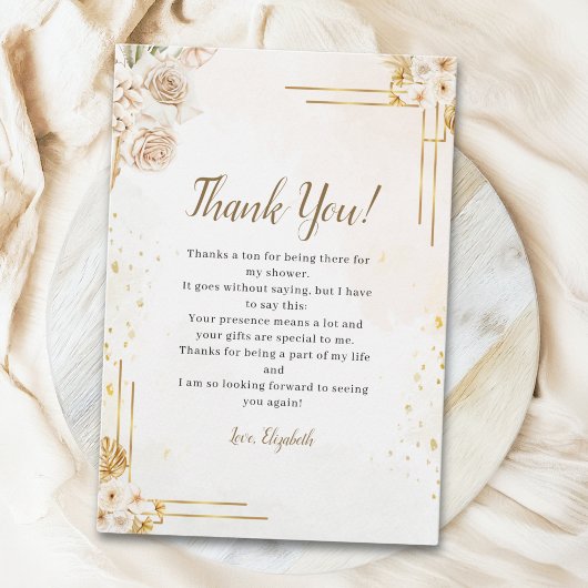 Chic Boho Style with Beige and Yellow Blooms Bedankkaart