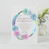 Chic Boho Succulent Cactus Feathers Wreath Wedding Kaart (Staand voorkant)