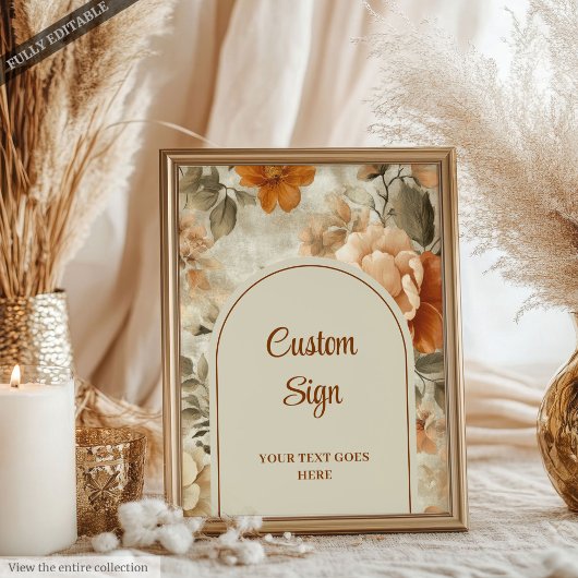 Chic Boho Terra Cotta Beige Olive Floral Custom  Poster