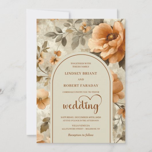 Chic Boho Terra Cotta Ivory Sage Floral Wedding  Kaart (Voorkant)