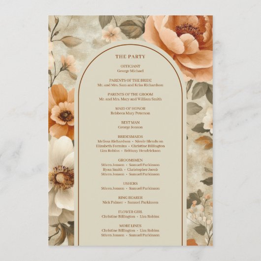 Chic Boho Terracotta Beige Salie Bloem Programma Programmakaart (Achterkant)