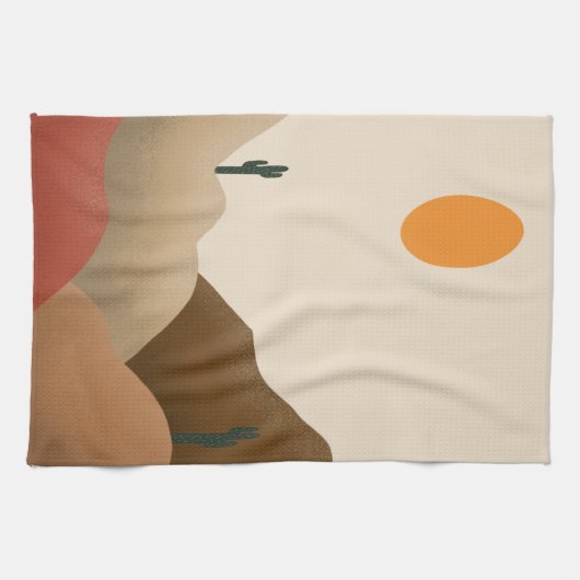 Chic Boho Terracotta Desert Cactus Theedoek (Horizontaal)