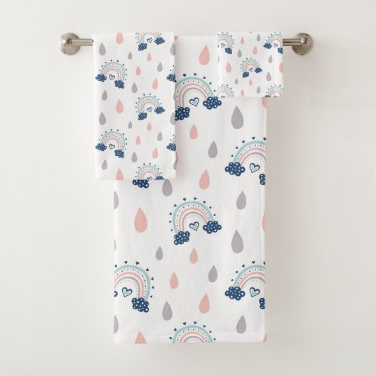 Chic Boho Towels Navy Pink Rainbow Gift Idea Bad Handdoek (Insitu)