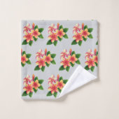 Chic Boho Tropische Roze Bloemen op Grijs Bad Handdoek (Wasdoekje)