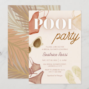 Chic Boho Vrijgezellenfeest Beige Pool Party Kaart