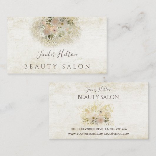 Chic  boho waterverf bloemenboeket visitekaartje (Voorkant / Achterkant)