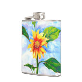 Chic boho waterverf zonnebloem schilderij heupfles (Links)