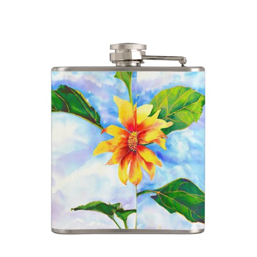 Chic boho waterverf zonnebloem schilderij heupfles (Achterkant)