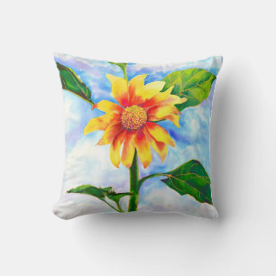Chic boho waterverf zonnebloem schilderij kussen
