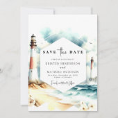 Chic Boho Waves Vuurtoren bruiloft Save The Date (Voorkant)