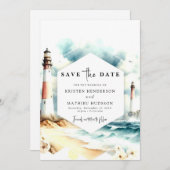 Chic Boho Waves Vuurtoren bruiloft Save The Date (Voorkant / Achterkant)
