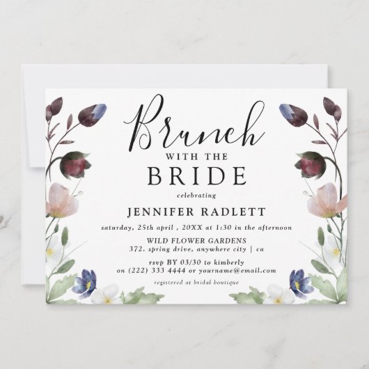 Chic Boho Wedding Wildflower Bridal Brunch Kaart (Voorkant)