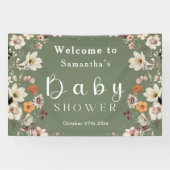 Chic Boho Wildflower Sage Groen Baby shower Spandoek (Horizontaal)