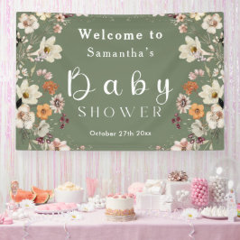 Chic Boho Wildflower Sage Groen Baby shower Spandoek