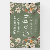 Chic Boho Wildflower Sage Groen Baby shower Spandoek (Verticaal)