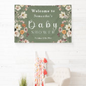 Chic Boho Wildflower Sage Groen Baby shower Spandoek (Insitu)
