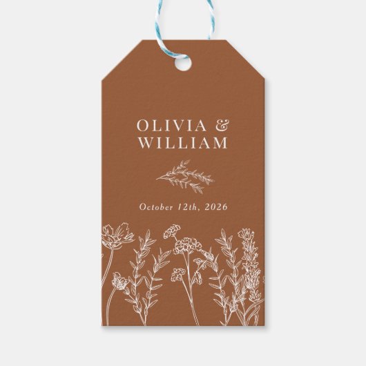 Chic Boho Wildflower Terracotta Wedding Favor Labe Cadeaulabel (Voorkant)