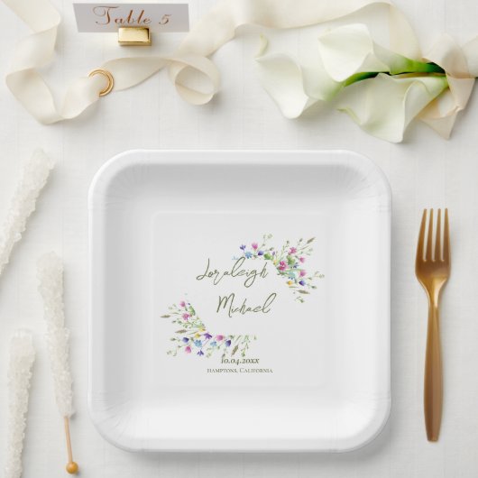 Chic Boho Wildflower Wedding Papieren Bordje (Huwelijk)