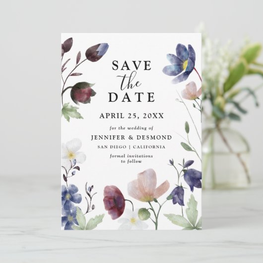 Chic Boho Wildflower Wedding Save The Date (Staand voorkant)